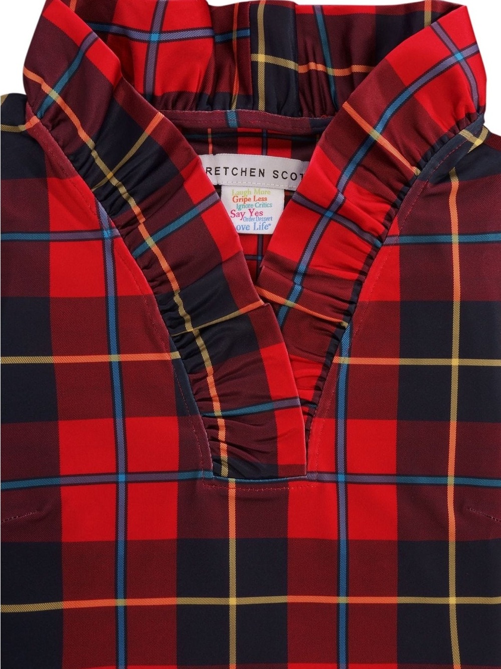 GRETCHEN SCOTT RUFF NECK DRESS - PLAIDLY COOPER - RED PLAID -Size Large ❤️ - Picture 3 of 8